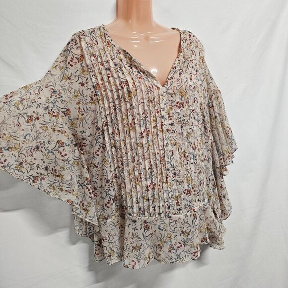 Sundance Women Top Blouse Shirt Size M Soft Pink Sheer Floral Chiffon - Picture 2 of 11